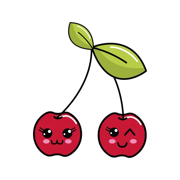 Kleur Kawaii Happys Cherrys Pictogram Vector Illustraties Ontwerp — Stockvector