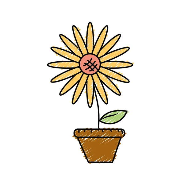 Schöne Sonnenblume Blumentopf Vektor Illustration — Stockvektor