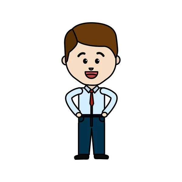 Businessman Line Cartoon Face Happy Expression Vector Illustration — Stock Vector
