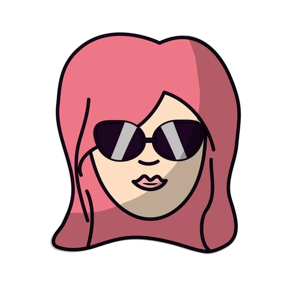 Cute Woman Face Hairstyle Sunglasses Vector Illustration — 图库矢量图片