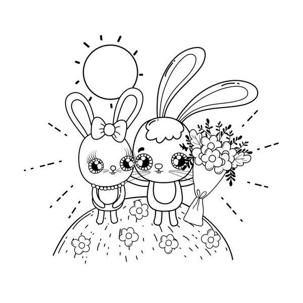 Lindo Par Conejos Ilustración Vectorial — Vector de stock