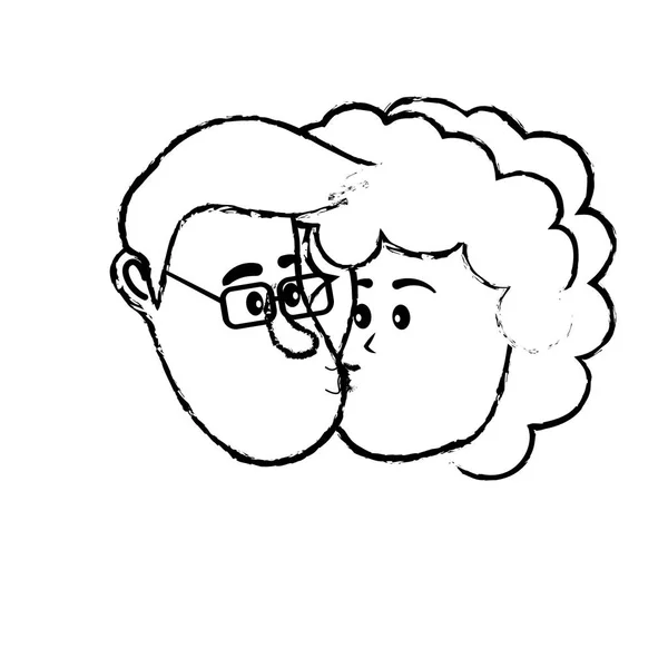 Figura Avatar Pareja Cara Besos Con Peinado Diseño Vector Ilustración — Vector de stock