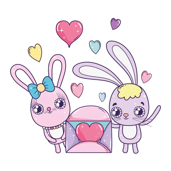 情人节的贺卡与可爱的兔子 向量例证 — 图库矢量图片