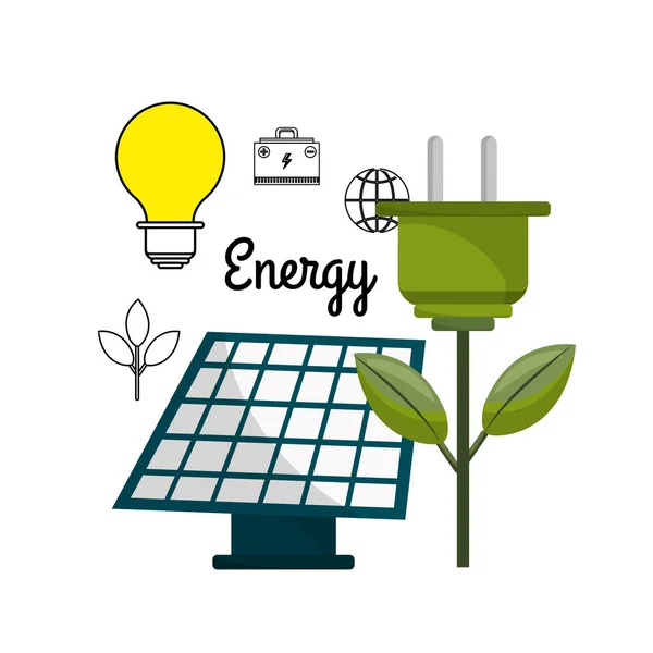 Energía Solar Con Cable Alimentación Bombilla Ilustración Vectorial — Archivo Imágenes Vectoriales