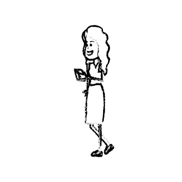 图美女与发型和智能手机在手向量插图 — 图库矢量图片