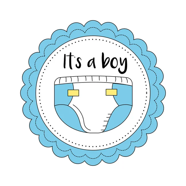 Baby Shower Emblem Zur Begrüßung Eines Jungen Vektor Illustration — Stockvektor
