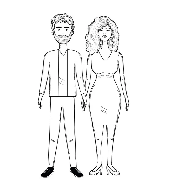 Línea Bonita Pareja Con Peinado Desgaste Elegante Vector Ilustración — Archivo Imágenes Vectoriales