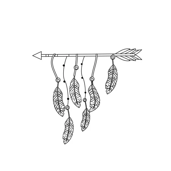 Línea Bonita Flecha Con Diseño Plumas Decoración Vector Ilustración — Archivo Imágenes Vectoriales