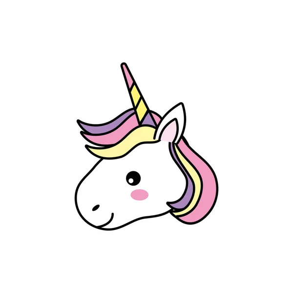 Mignonne Tête Licorne Avec Corne Illustration Vectorielle Coiffure — Image vectorielle