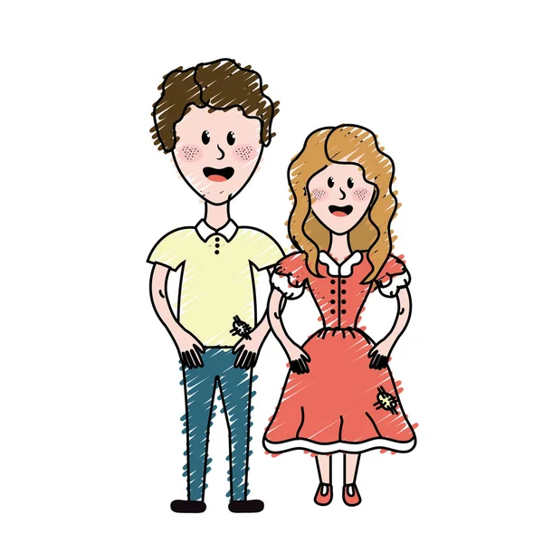 tipik giyim ve saç modeli ile güzel Brezilyalı çift illüstrasyon vektör