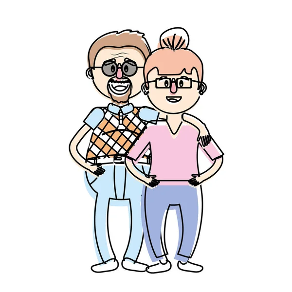 Pareja Edad Con Peinado Gafas Vector Ilustración — Vector de stock