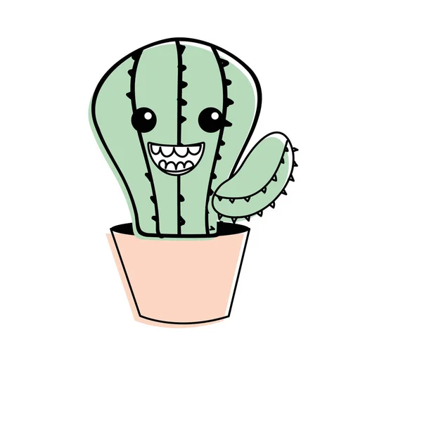 Kawaii Niedlich Glücklich Kaktus Pflanzenvektor Illustration — Stockvektor
