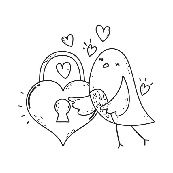 Sevgililer Günü Tebrik Kartı Ile Bir Kuş Vektör Çizim — Stok Vektör