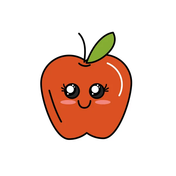 Illustration Vectorielle Mignon Fruit Tendre Pomme Kawaii — Image vectorielle