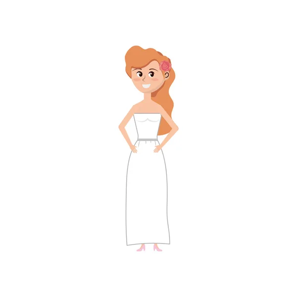 Glückliche Braut Mit Frisur Und Elegantem Kleid Vektor Illustration — Stockvektor