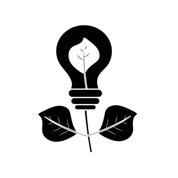 Contour Ampoule Énergie Plante Avec Des Feuilles Écologie Soins Vectoriel — Image vectorielle
