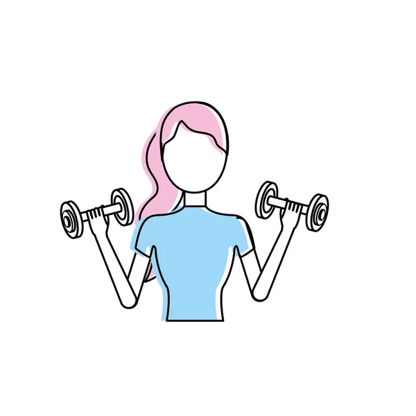 Femme Avec Haltère Pour Faire Exercice Illustration Vectorielle — Image vectorielle