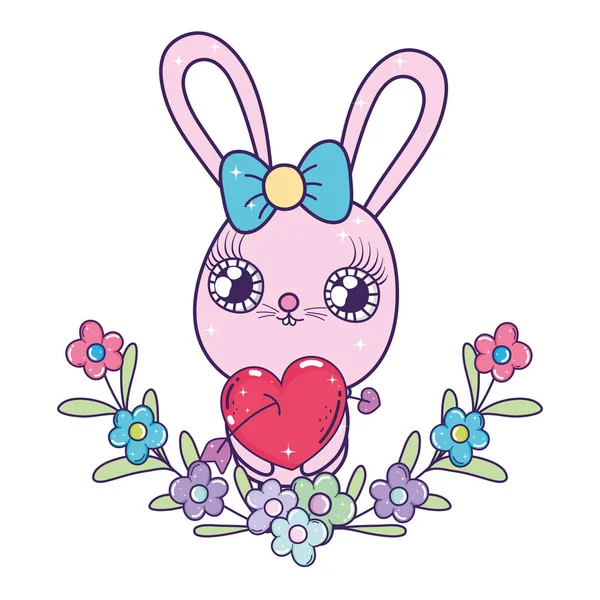 Valentine Greeting Card Cute Rabbit Vector Illustration — Stock Vector