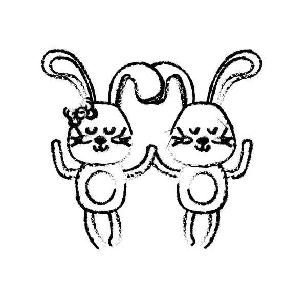Figure Cute Animal Couple Rabbit Together Vector Illustration — Stock Vector