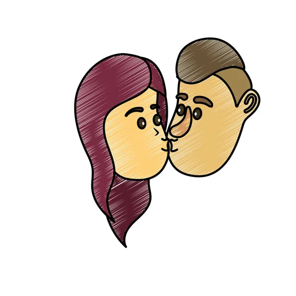 Avatar Couple Face Kissing Hairstyle Design Vector Illustration — Stock Vector