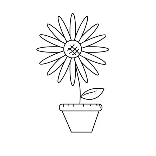 Line Beautiful Sunflower Flowerpot Vector Illustration — Stock Vector