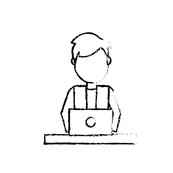 Figur Professioneller Geschäftsmann Mit Laptop Und Corporate Job Vektor Illustration — Stockvektor