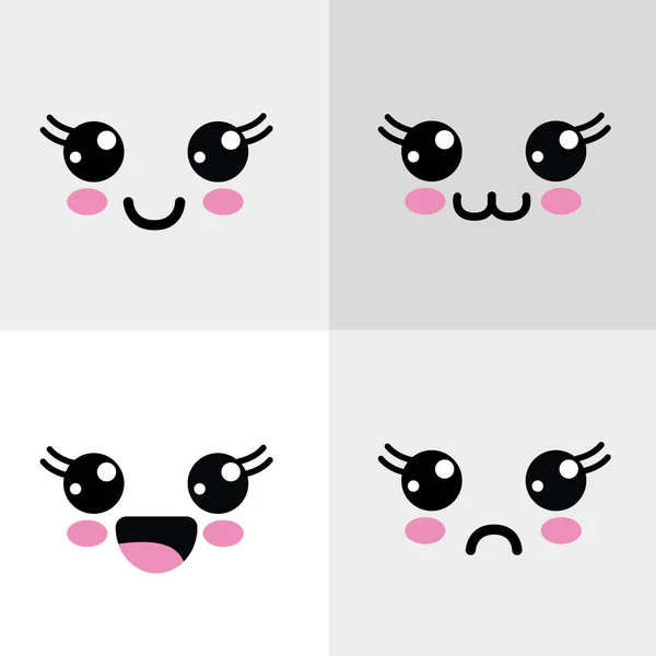 Kawaii Olhos Felizes Ícone Zangado Design Ilustração Vetorial — Vetor de Stock