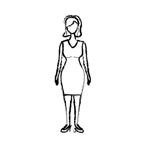 Figur Pretty Woman Med Haistyle Och Elegant Klänning Vektorillustration — Stock vektor