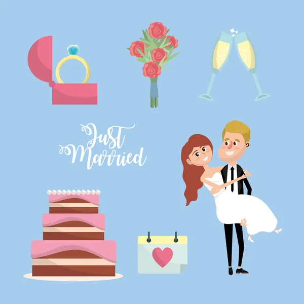 Set Just Married Things Ceremony Vector Illustration — Stock Vector