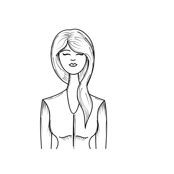 Line Cute Woman Hairstyle Elegant Blouse Vector Illustration — Stok Vektör
