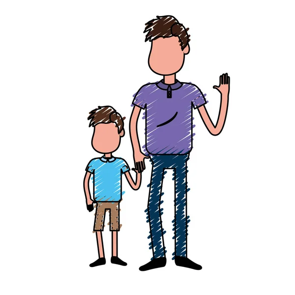Vater Mit Seinem Sohn Zusammen Und Händchen Haltend Vektorillustration — Stockvektor