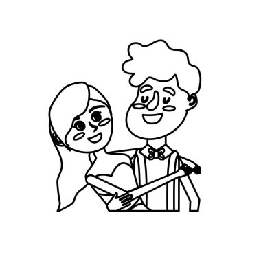 satır mutlu çift birlikte ve romantik kutlama vektör çizim