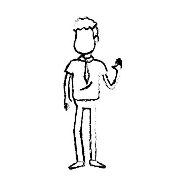 Şekil sevimli adam elinizi kaldırın ve güzel giyim, vektör çizim