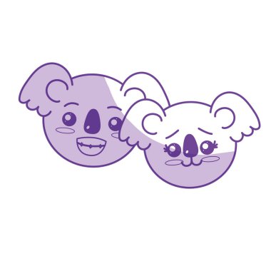 silhouette cute couple wild animal with beautiful expression vector illustration