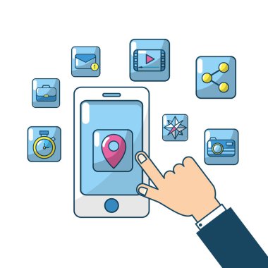 El dokunmatik ekran bağlantı sunucu vektör çizim ile Smartphone