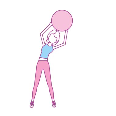 healthy woman doing exercise with ball vector illustration