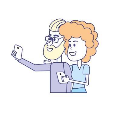 saç modeli ve smartphone el ile çift güzellik illüstrasyon vektör