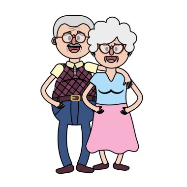 saç modeli ve gözlük vektör çizim ile yaşlı çift