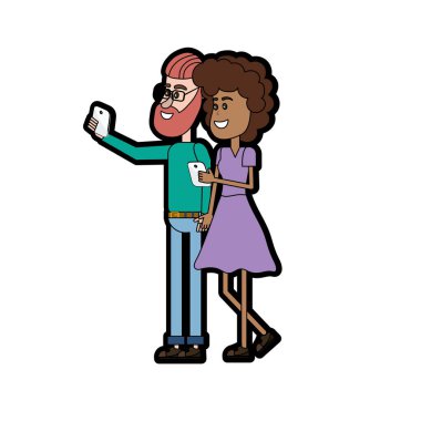 saç modeli ve smartphone el ile çift güzellik illüstrasyon vektör