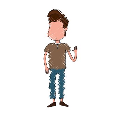 elinizi kaldırın ve rahat kıyafet, vektör çizim güzel erkek