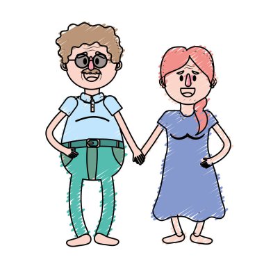 saç modeli ve gözlük vektör çizim ile yaşlı çift