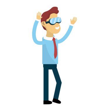 Ellerini havaya kaldır ve gözlük, vektör çizim ile şirin adam