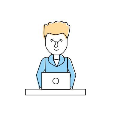 profesional businessman with laptop and corporate job vector illustration