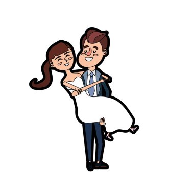 mutlu çift evlendi ve onun karısı vektör çizim taşıyan adam