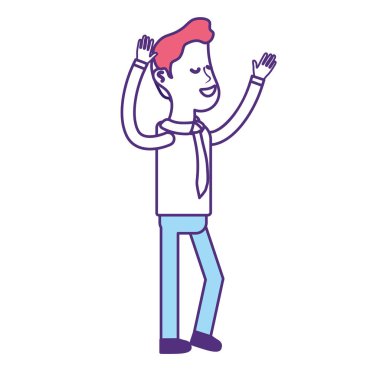 Ellerini havaya kaldır ve rahat kıyafet, vektör çizim ile iyi adam