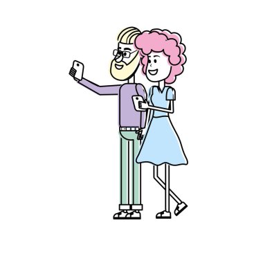 saç modeli ve smartphone el ile çift güzellik illüstrasyon vektör