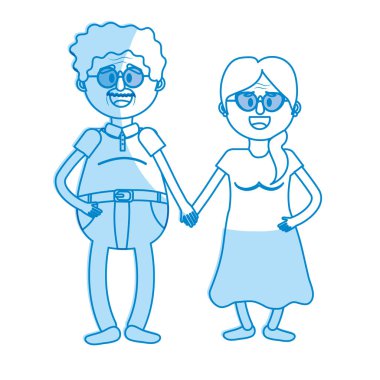 siluet vektör çizim saç modeli ve gözlük ile yaşlı çift