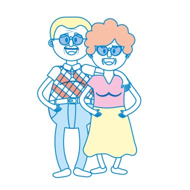 saç modeli ve gözlük vektör çizim ile yaşlı çift