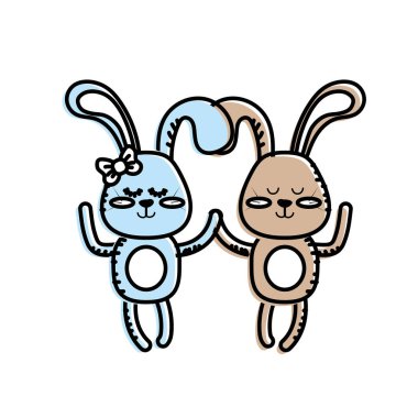 cute animal couple rabbit together vector illustration