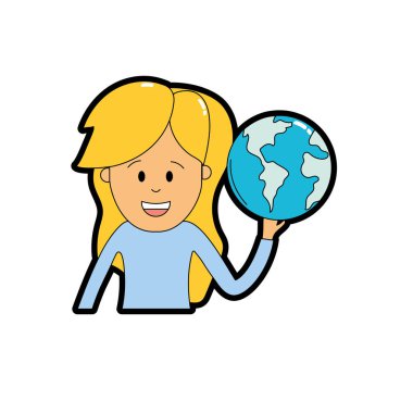 küresel dünya gezegen el vektör çizim içinde kadınla